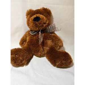 Walmart Brown Teddy Bear Plaid Bow Shaggy Plush Stuffed Animal 2000 VTG Style